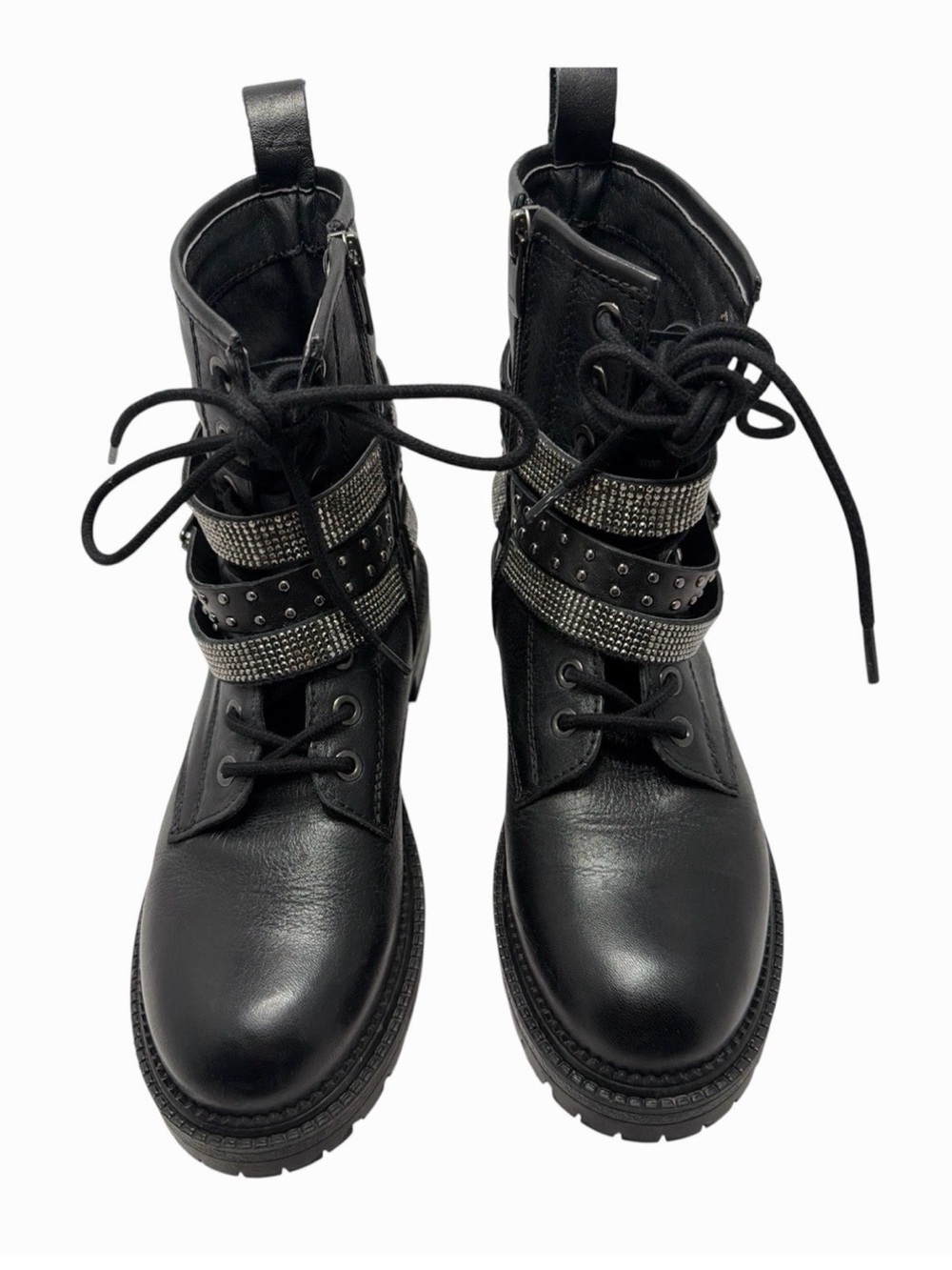 Steve Madden- Black Women's Combat Boots with Studded Straps